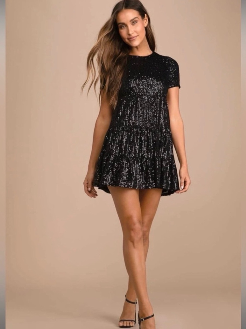 Lulus taking a shine Black Sequin Short Sleeve Swing Dress - Picture 2 of 4